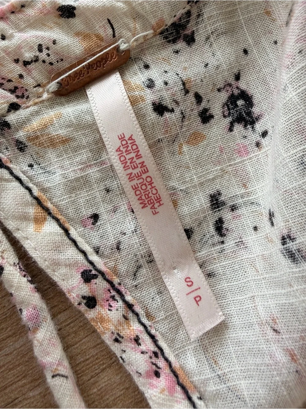 NWOT Free People Cream Floral Splatter Puff Sleeve Crop Top